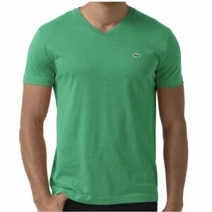 Lacoste Green Pima Cotton V-Neck Regular Fit Tee Shirt Mens XL FR 6